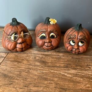 Vintage Anthropomorphic Whimsical Pumpkins Halloween Figurines set of 3
